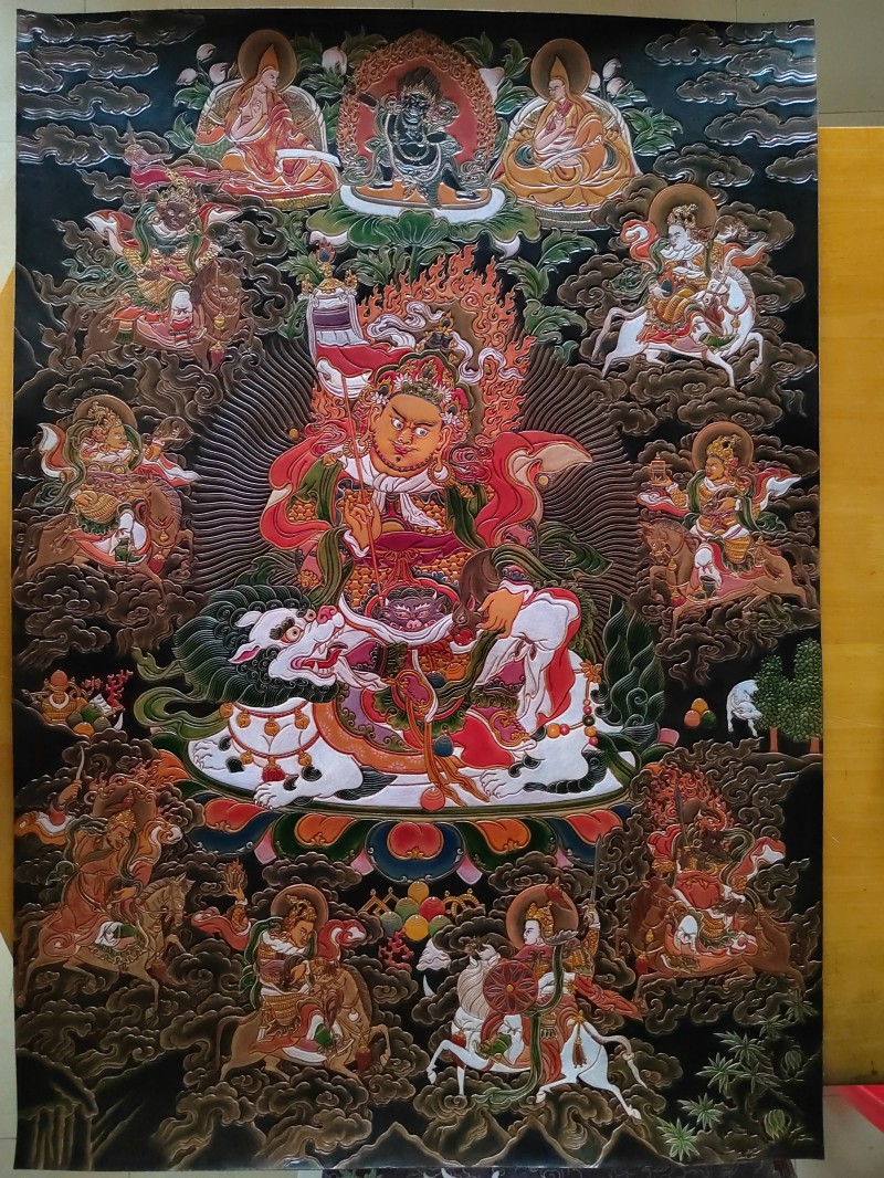 皮雕 八马财神
