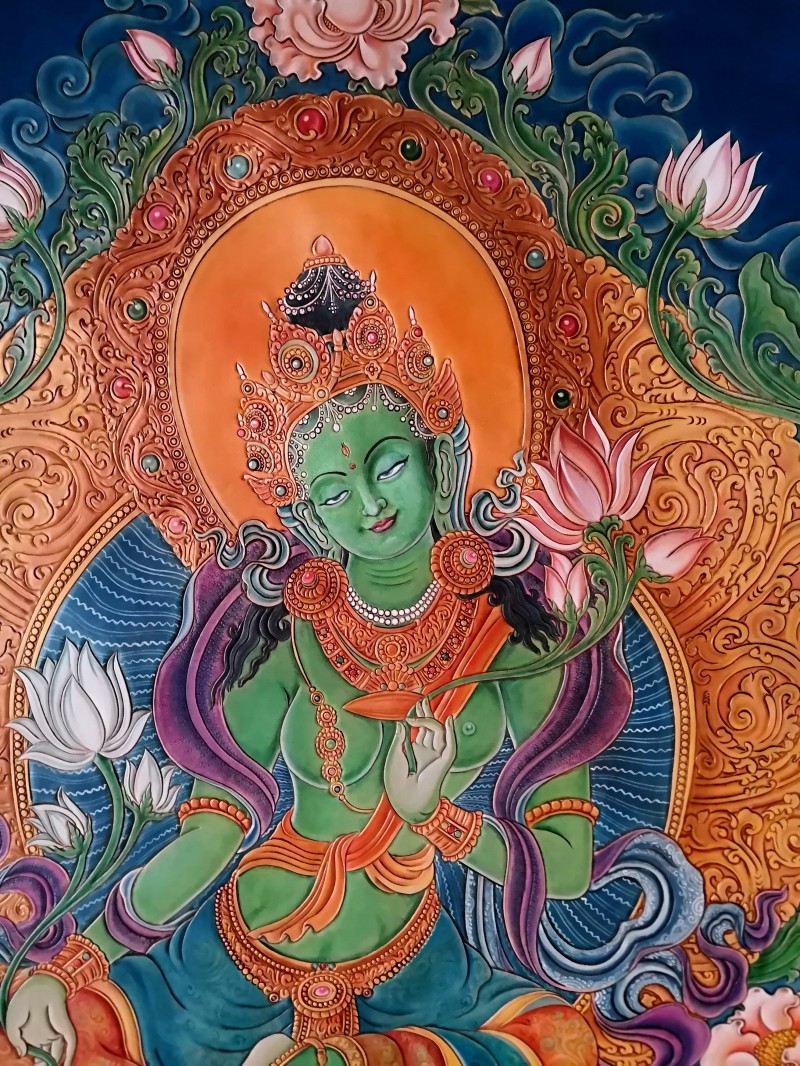 皮雕 绿度母2
